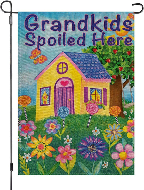 Grandkids Spoiled Here Garden Grandpa Grandma House Flag Burlap Double Sided Yard Outdoor Decoration 12.5 x 18 Inch...