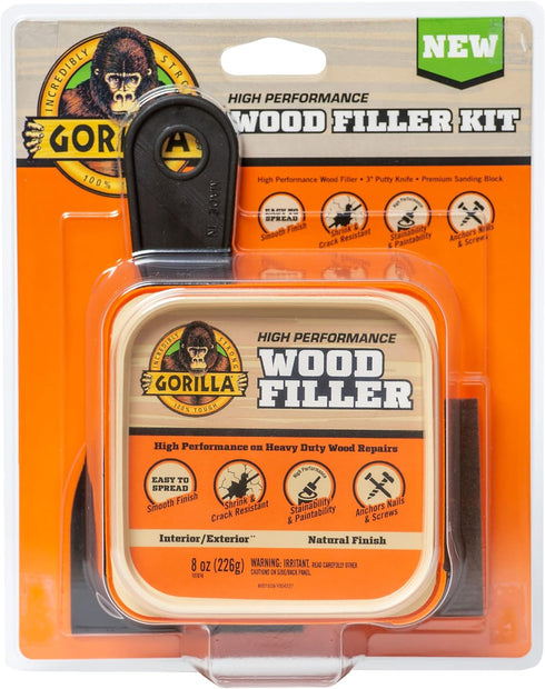 Gorilla All Purpose Wood Filler Wood Repair Kit with Putty Knife and Sanding Block...
