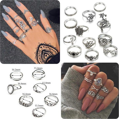 FIBO STEEL 101 Pcs Vintage Knuckle Rings for Women Stackable Midi Finger Ring Set...