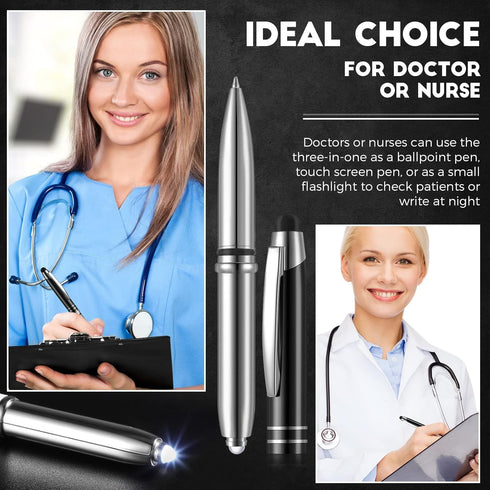 5 Pieces Stylus Pen for Touchscreen Devices Multi-Function Capacitive Pen with LED Flashlight Writing Pens with Ballpoint 3 in 1 Metallic Pens Inv...