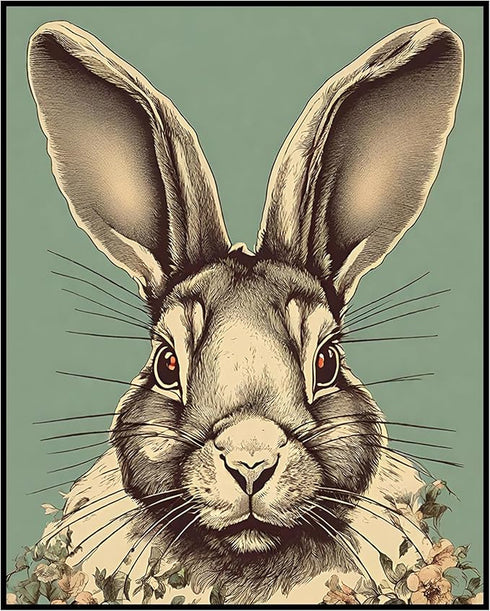 Posterizer 1 pcs-chubby bunny with pastel baby blue background-Art for Animal Lovers-GIft for Men Women Teens-Decor for Home & Office- unframed wa...