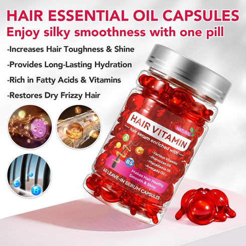 Hair Treatment Serum, Hair Vitamin Serum Capsule, 60PCS Enriched with Moroccan Macadamia Avocado Oils, Vitamins A C E Pro B5, No Rinse and Safe fo...