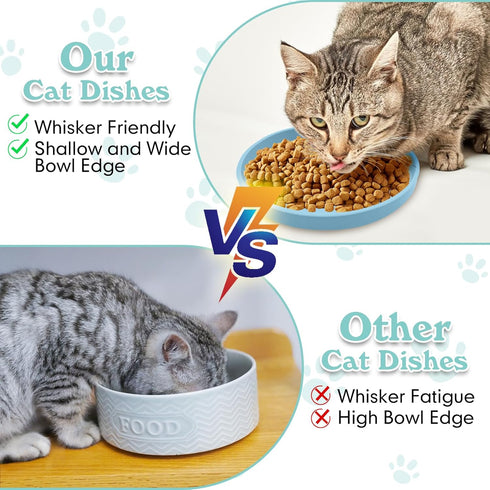 Silicone Cat Bowl Set of 2 Shallow Cat Food Dish 7in Wide Cat Plates Relief Whisker Fatigue Pet Feeding Bowls for Kittens Puppy Dog (Round Blue)...