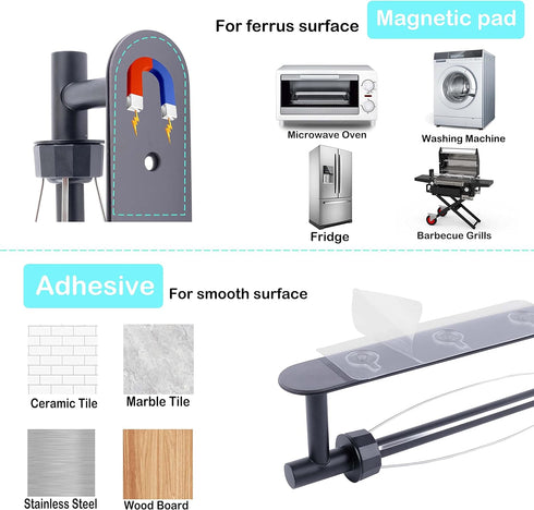 Magnetic Paper Towel Holder,One Hand Operable Paper Towel Holder Wall Mount Self Adhesive and Strong Magnetic Backing for Kitchen Refrigerator Gri...