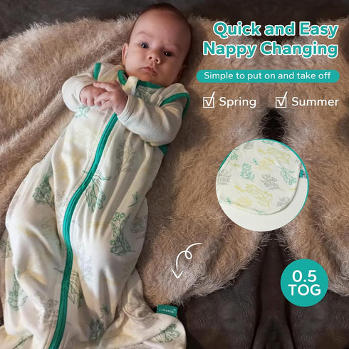 Bamboo Sleep Sack, 0.5 TOG Baby Wearable Blanket Sleep Sack 6-12 Months for Spring and Summer, Plant...