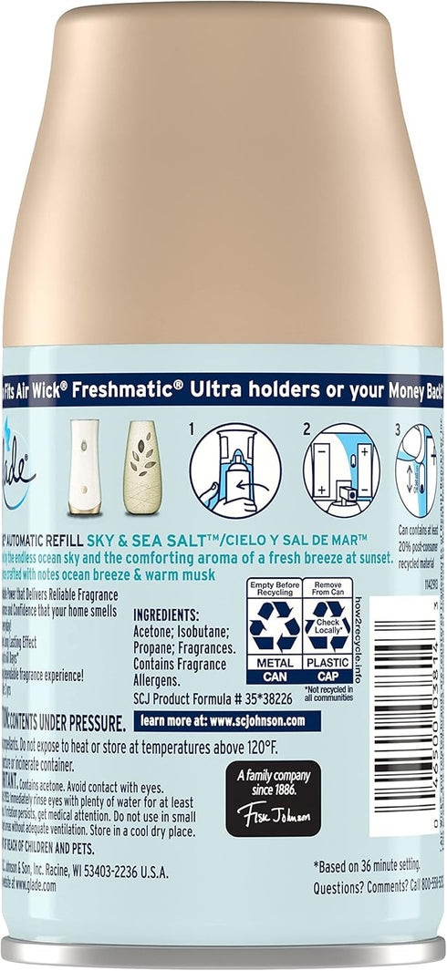 Glade Automatic Spray Refill, Air Freshener for Home and Bathroom, Sky & Sea Salt, 6.2 Oz...