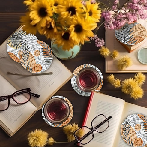 6 Pcs Leaves Diamond Coasters Kits, DIY Gray Leave Boho Diamond Art Coasters Non Slip Coaster for Adults Kids Beginners, Diamond Coasters Painting...