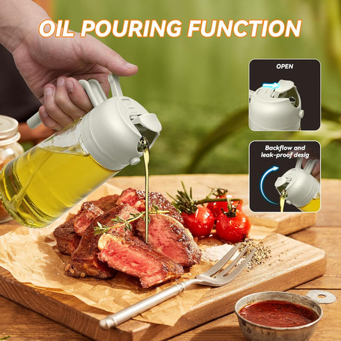 Oil Dispenser for Kitchen, 2 in 1 Olive Oil Dispenser Bottle, 17oz/500ml Glass Oil Dispenser Bottle & Oil Spray Bottle,Oil Sprayer for Cooking, Ki...