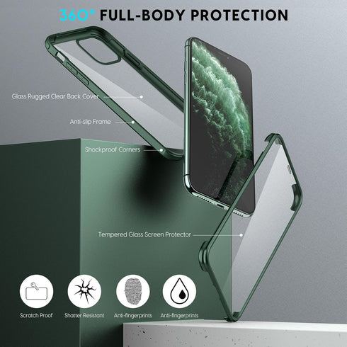 Designed for iPhone 11 Pro Max Full Body Case, Full Body Rugged Case with Built-in 9H Tempered Glass Screen Protector for iPhone (Midnight Green)....