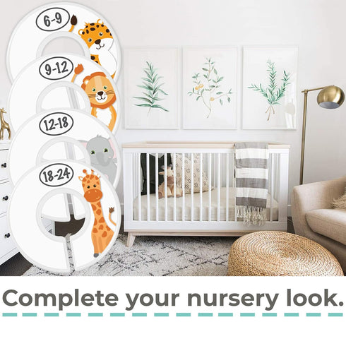 Baby Closet Size Dividers - 7X Safari Nursery Closet Dividers for Baby Clothes - Elephant Giraffe Zebra Lion Monkey Cheetah Nursery Decor - Baby C...