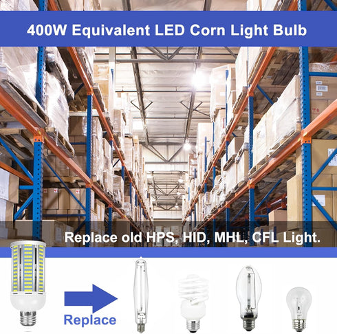 2 Pack 400W Equivalent Led Corn Light Bulb, 6000 Lumen 6000K Daylight 50W LED Corn Lamp, E26/E27 Medium Base for Indoor Garage Factory Warehouse B...