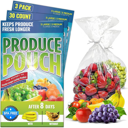 30-Pack (15M, 15L) - Extend Shelf Life, Reusable Produce Bags For Refrigerator, Keeps Fruits, Vegetables & Herbs Fresh Longer, Reusable Vegetable ...