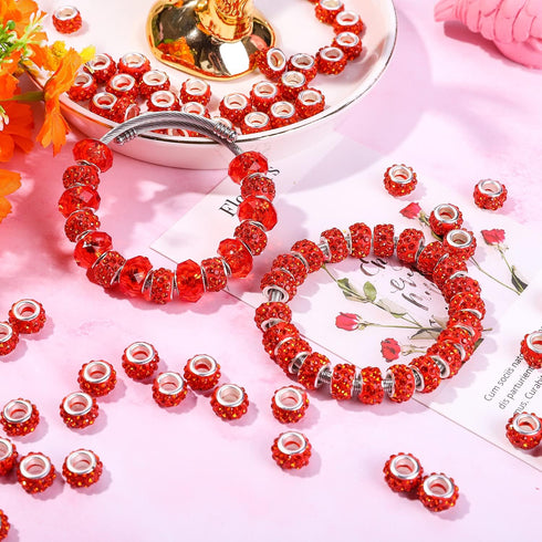 AIPRIDY Mixed Color or Single Color Polymer Clay European Spacer Beads, Crystal Rhinestone Charms Beads Rondelle Slide Bead Spacer for DIY Charm J...