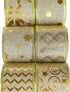 Gold Ribbon Wired Christmas Tree Ribbon 2.5 Inch Burlap Ribbons Xmas 6 Rolls 36 Yards Metallic Glitter Crafts Decorating Gift Wrapping Bows Gift W...