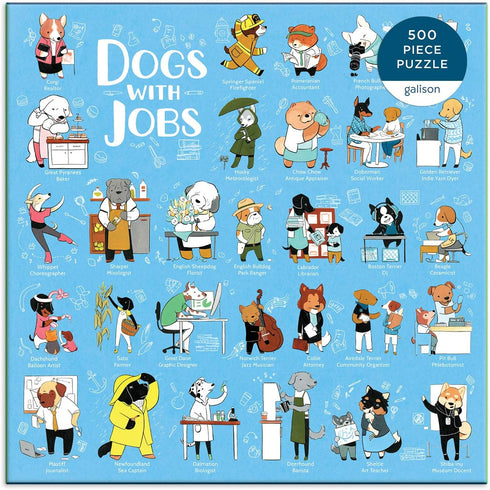 Galison Dogs with Jobs Puzzle, 500 Pieces, 20” x 20” – Jigsaw Puzzle Featuring an Amusing Illustration of Dogs – Thick, Sturdy Pieces, Challenging...