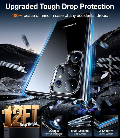 TORRAS Diamond Clear Designed for Samsung Galaxy S24 Ultra Case, 12FT Military Grade Drop Tested, Never Yellowing, Hard Back Soft Edge Slim Thin S...