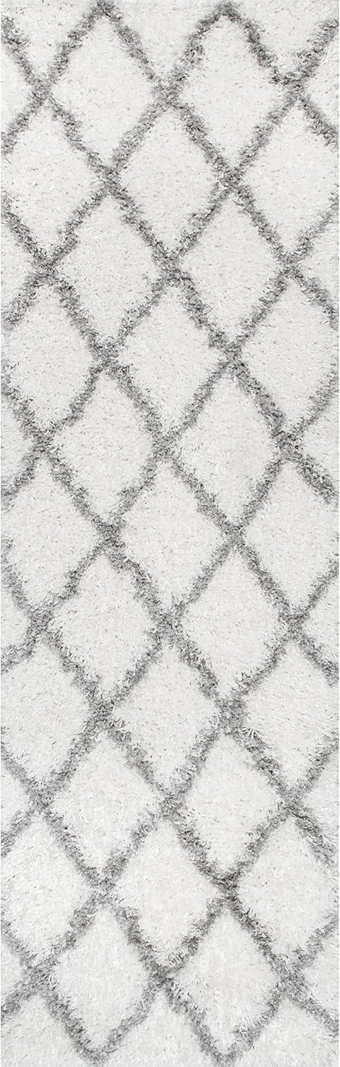 nuLOOM Tess Moroccan Shag Area Rug - 2x6 Runner Shag Rug Modern/Contemporary White/Grey Rugs for Living Room Bedroom Dining Room Nursery Entryway ...