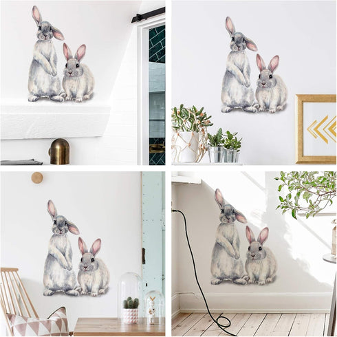 ROFARSO Lifelike Lovely Cute Two Bunnies Rabbits Animal Wall Stickers Removable Wall Decals Art Decorations Decor for Nursery Baby Bedroom Playroo...