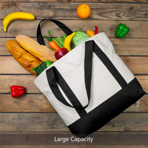 TOPDesign 1 | 3 | 6 | 30 Pack Canvas Tote Bag with an External Pocket, Reusable Grocery Shopping Bag, Top Zipper Closure, Daily Essentials (Black/...