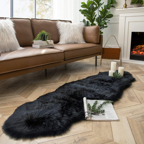 Ashler Faux Fur Rug, Black Area Rugs, Fluffy Sheepskin Fur Rug, Fuzzy Ultra Soft 2 x 6 Ft Rugs, Machine Washable Shag Rug, Nursery Throw Rugs for ...