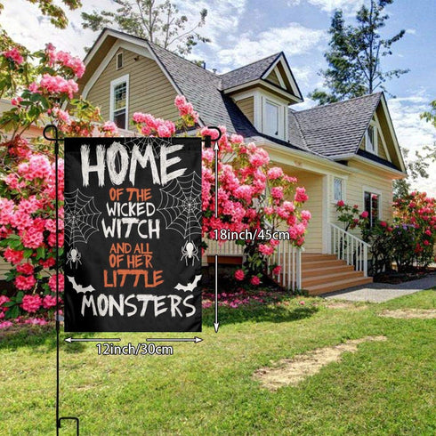 Halloween Spider Web Home Of The Witch And All Of Her Little Monsters Burlap Garden Porch Lawn Flag Farmhouse Decorations Mailbox Decor Welcome 12...