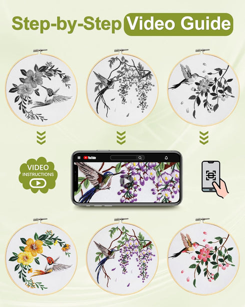 Santune 3 Sets Embroidery kit for Beginners Adults,Stamped Hummingbird Patterns,Cross Stitch Kits Including Clear Instructions,Video Tutorials,Hoo...