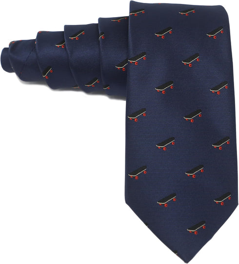 Skateboard Pattern Necktie With Gift Box Black Skateboard Navy Color Sports Fun Wedding Gift Accessory Tie...