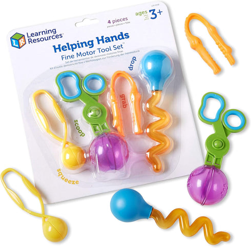 Learning Resources Helping Hands Fine Motor Tool Set Toy - 4 Pieces, Ages 3+ Fine Motor and Sensory Play Toys, Toddler Tweezers, Sensory Bin Toys...