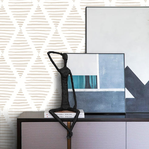 Modern Stripe Peel and Stick Wallpaper Beige and White Contact Paper 17.7” x 78.7” Geometric - Self Adhesive Removable Decorative Wallpaper for Be...