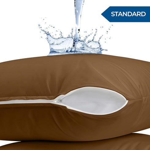Utopia Bedding Waterproof Pillow Protector Zippered (2 Pack) Standard Mocha – Pillow Encasement 20 x 26 Inches...