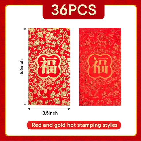 VGOODALL 36PCS Red Envelopes Chinese 2024 Dragon Year,Chinese New Year Hong Bao Packet Red Gold Lucky Money Pockets 6.6x3.5 Inch for New Year Spri...