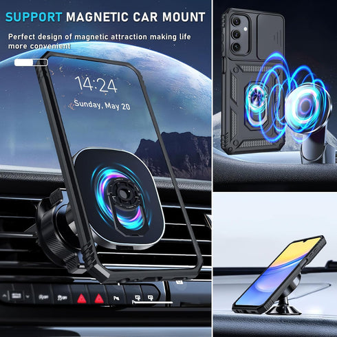 Janmitta for Samsung Galaxy A15 5G Case Built in Slide Camera Lens Cover+Screen Protector+Finger Ring Holder Kickstand,Heavy Duty Shockproof Full ...