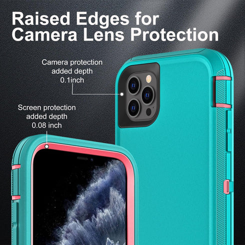 for iphone 11 Pro Case, Military Grade 3 in 1 Heavy Duty Shockproof/Drop Proof/Dust Proof Case with 2Pcs Tempered Glass Screen Protector (Aqua Blu...