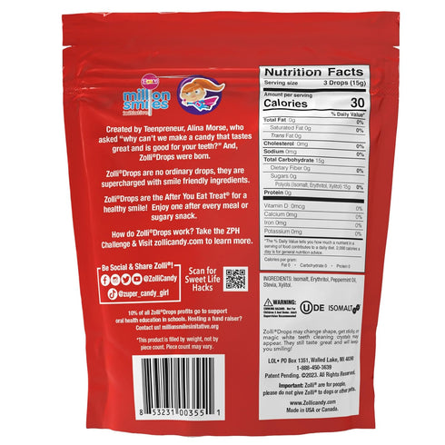 Zollipops Drops Peppermint Vegan 3oz - Dental-Friendly Treats with Xylitol for Guilt-Free Indulgence and Fresh Breath...