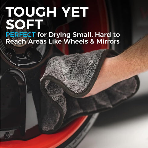 The Rag Company Gauntlet Car Drying Towel - 70/30 Korean Microfiber, Dries Faster Without Scratching, 900gsm, 12x12 inches, Ice Grey/Grey, 3 Pack...