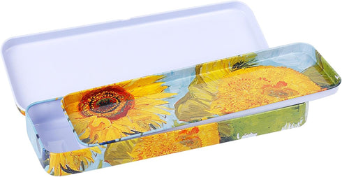 DAHO Tin Pencil Box with World Famous Arts for School, Office, Home, Makeup Storage (Sunflower)...