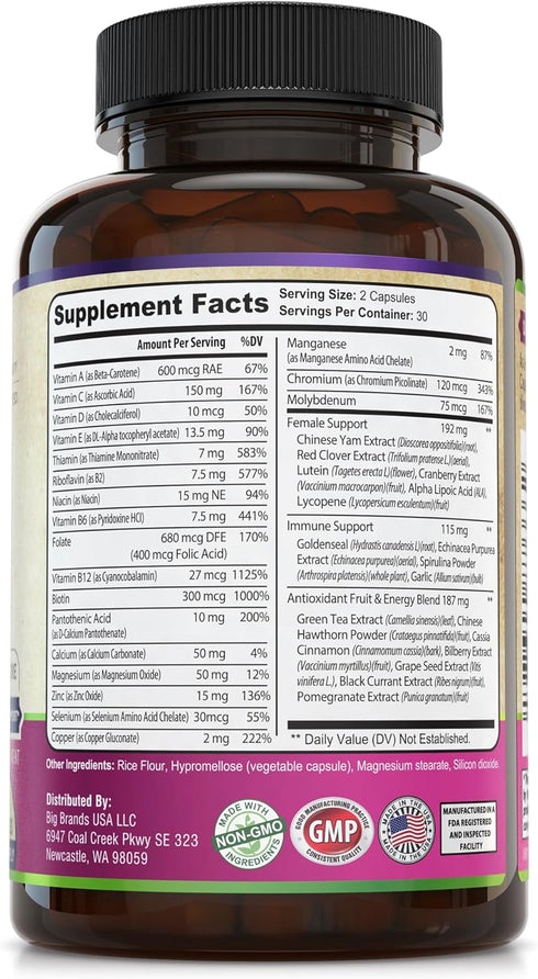 Womens Daily Multivitamin Multimineral Supplement for Energy, Mood, Focus, Hair, Skin & Nails. Made for Women with 30+ Nutrients, Fruit & Energy B...