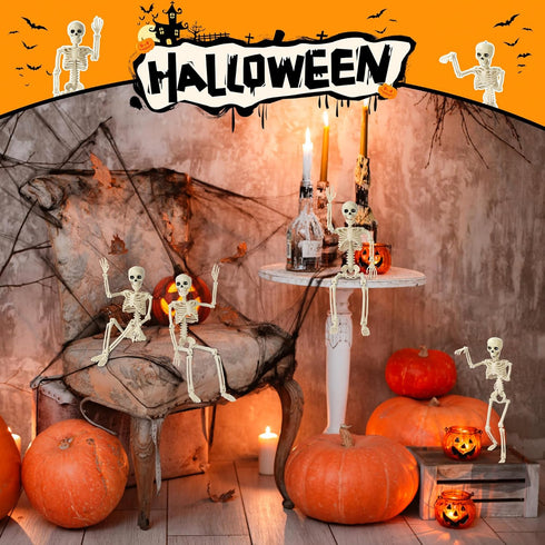 1 Pack Halloween Skeleton Decorations, 15.7" Halloween Full Body Mini Skeleton with Movable Posable Bones,Spooky Skeleton for Halloween Party Deco...
