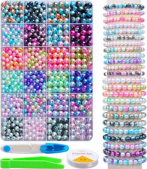 HINSOCHA Bracelet Beads Kit - 1020Pcs Gradient Colorful Round Beads (6mm+8mm) for Jewelry Making, DIY Crafts, Gifts for Kids and Adults...