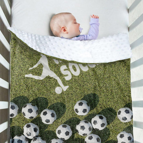 Soccer Blanket - Soft Plush Flannel Blanket with Double Layer Dotted Backing for Baby Kid Teen Boys Girls Gifts White & Green...