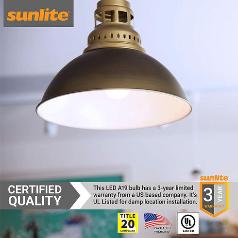 Sunlite A19 GU24 Dimmable Light Bulb, 9 Watts (60WEquivalent) 800 Lumens, 2 Prong LED Twist and Lock Base, 90 CRI, ETL Rated for Enclosed Fixtures...