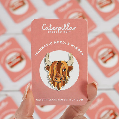 Caterpillar Cross Stitch Needle Minder - Highland Cow for Cross Stitch, Sewing, Embroidery and Needlework Accessories, Enamel and Magnetic...