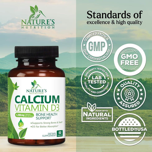 Calcium 1200 mg Plus Vitamin D3, Bone Health & Immune Support - Nature's Calcium Supplement with Extra Strength Vitamin D for Extra Strength Carbo...