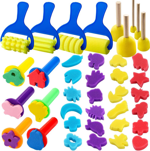YGDZ Paint Sponges for Kids, 39pcs Early Learning Toddlers Sponge Paint Brushes Stamps Foam Art Craft Drawing Tools...