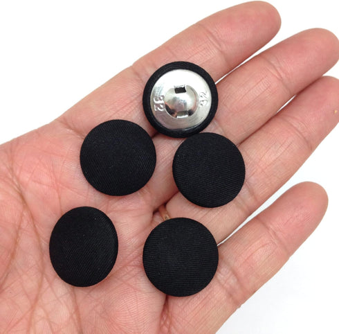 PEPPERLONELY 10PC 20mm Fabric Cloth Covered with Metal Shank Round Buttons, Black...