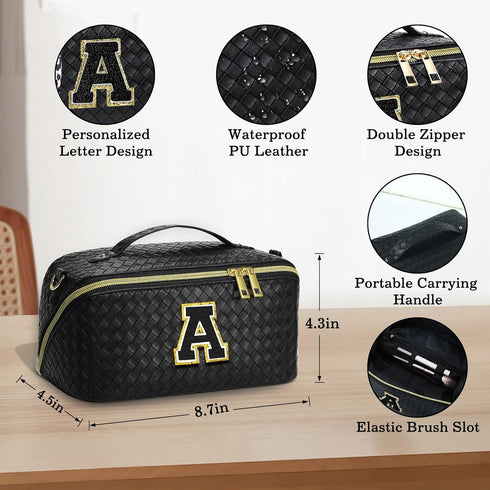 Initial Makeup Bag Cosmetic Bag - Make Up Bag Travel Essentials Makeup Bag Skincare Bags for Women Trendy Makeup Bag Small Makeup Bag Birthday Mot...