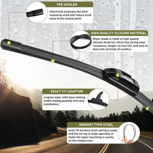 21"+19" Premium Windshield Wiper Blades All-Season Durable Stable and Quiet Silicone Wiper Blade Fit for Volkswagen Golf 1993-2006,Honda civic 200...