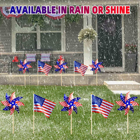 36 Pcs 4th of July Patriotic Decorations, Memorial Day Pinwheels and Flags Small Fourth of July Red White and Blue Stars Stripes Kids Windmills In...