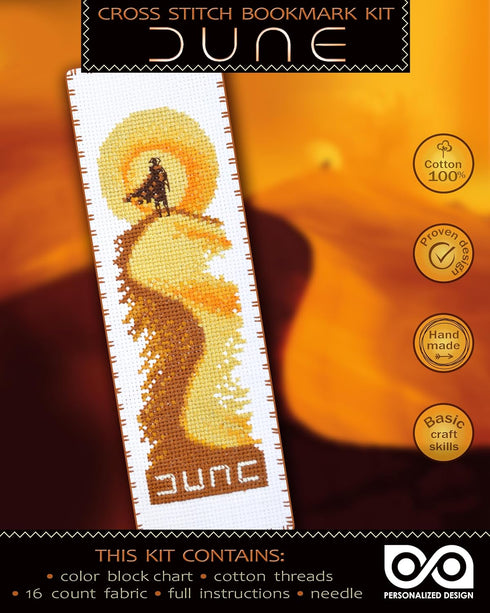 Counted Cross Stitch Kit 'Dune' - DIY Hand Embroidery Bookmark with Design Pattern...