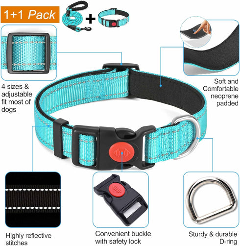 Reflective Dog Collar with Safety Locking Buckle, Adjustable Padded Nylon Pet Collars for Small Dogs...